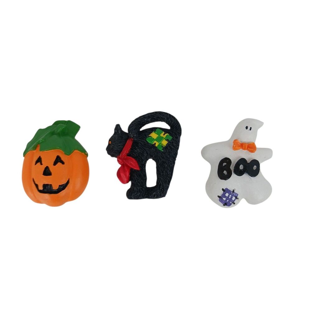 Halloween Button Covers Hinged Set Of 3 Pumpkin, Ghost & Black Cat